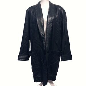 Vintage Tibor Black Oversized Leather Coat |90s Longline Leather |model off duty